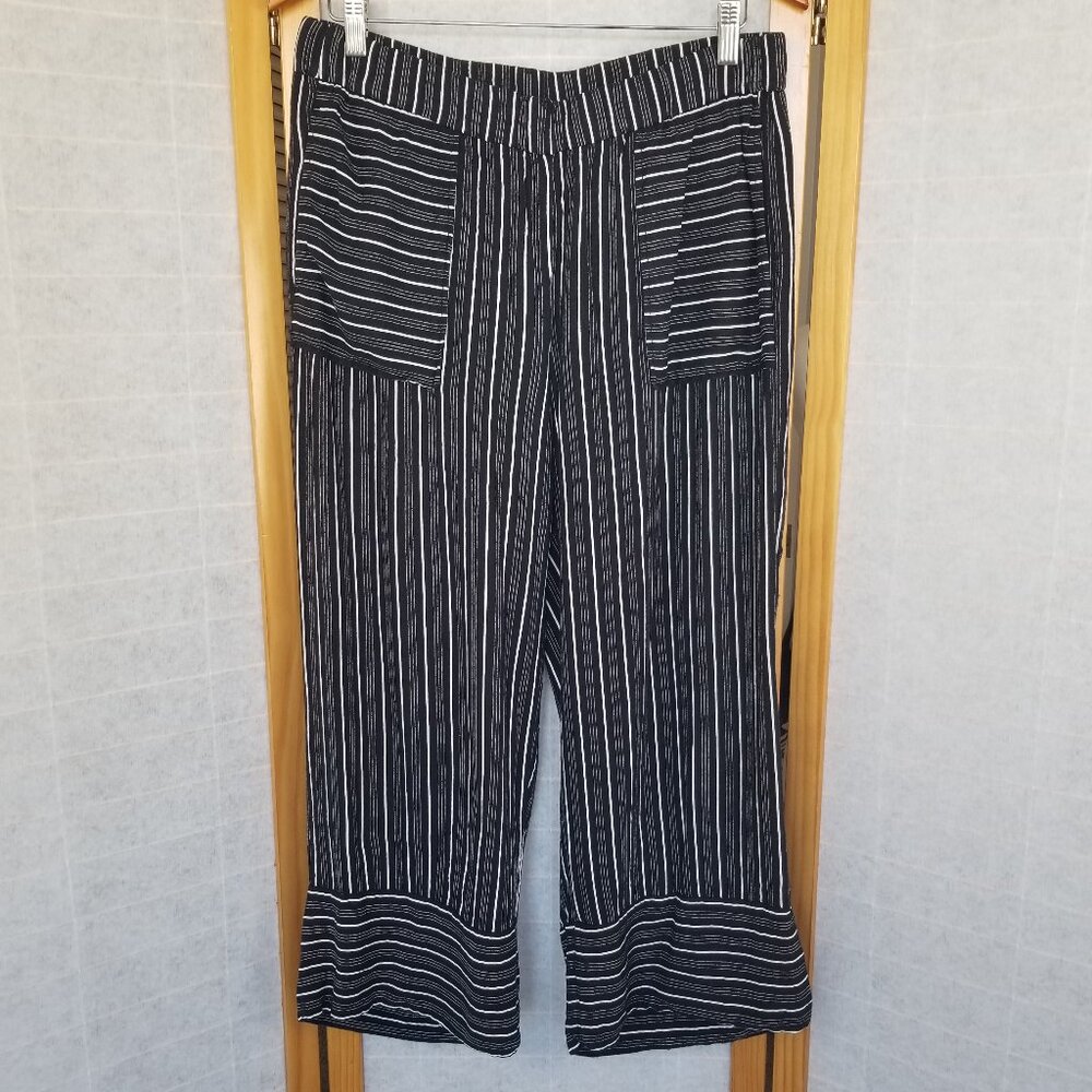 LOFT Black & White Striped Wide Leg Pants